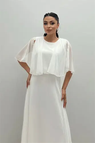 Şifon Kumaş Bolero Detaylı Elbise - BEYAZ - 3