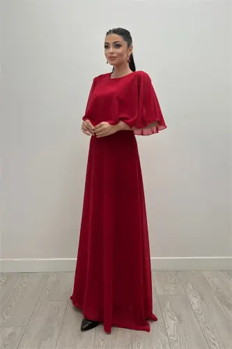 Şifon Kumaş Bolero Detaylı Elbise - KIRMIZI - BÜYÜKBEDENIZ (1)