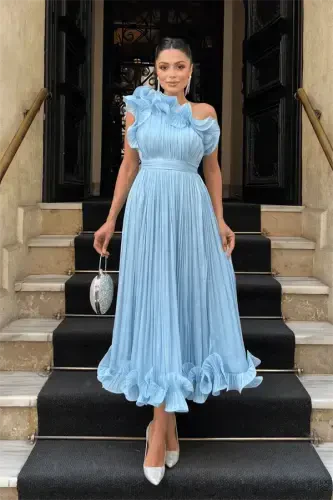 Şifon Mato Bir Qol Kechki Libos - OCH KO'K - 1