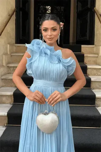 Şifon Mato Bir Qol Kechki Libos - OCH KO'K - 4