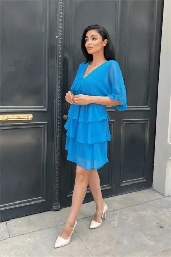 Şifon Mato Katlama Mini Ko'ylak - SAKS MOVİY - 1