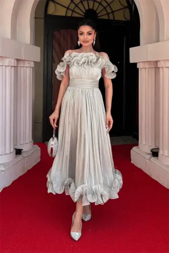 Шифоновое Миди Платье с Воланами - МЯТНЫЙ - 1