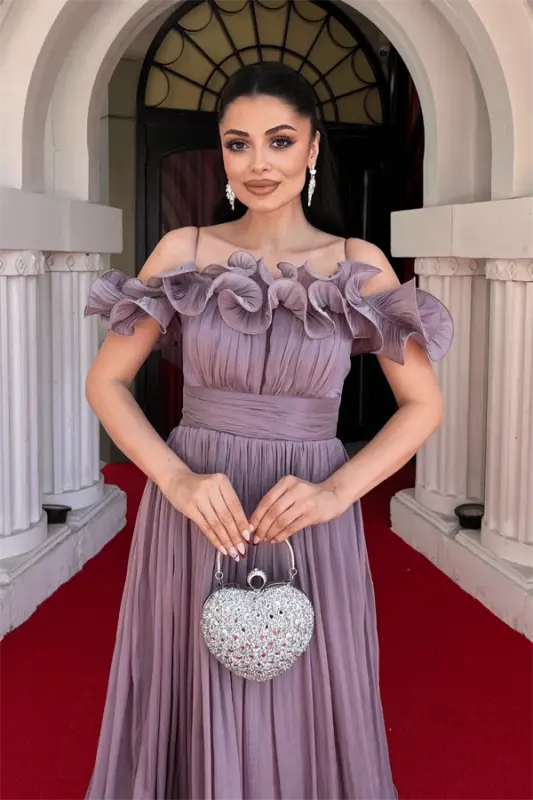 Шифоновое Миди Платье с Воланами - ПЫЛЬНАЯ РОЗА - 3