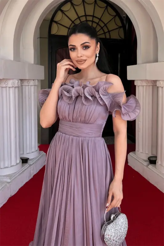 Шифоновое Миди Платье с Воланами - ПЫЛЬНАЯ РОЗА - 4