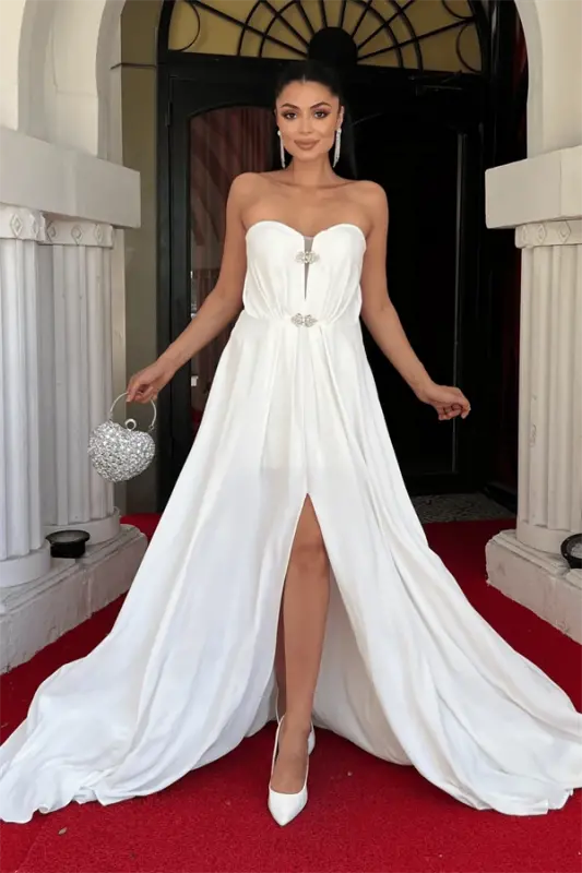 Шифоновое Платье Без Бретелек - БЕЛЫЙ - 2