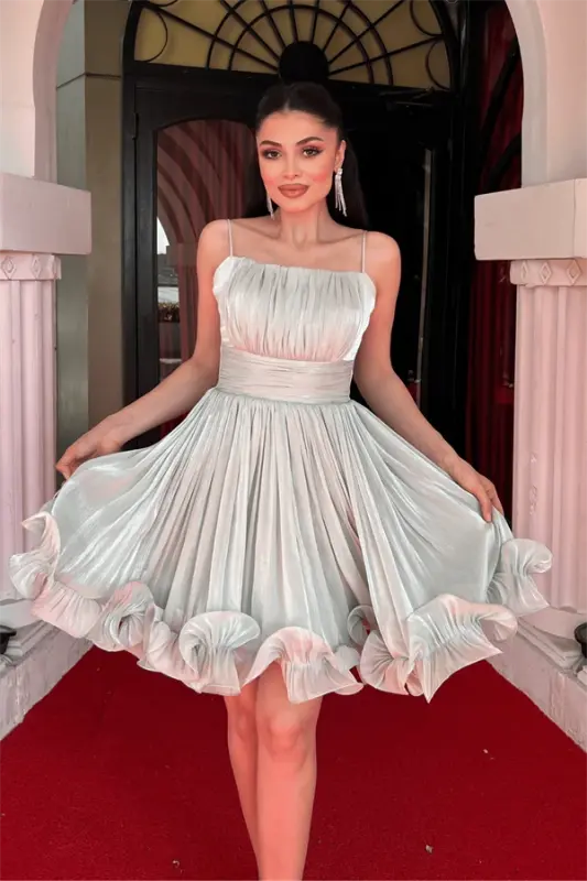 Шифоновое Платье на Бретелях с Драпировкой - МЯТНЫЙ - 3