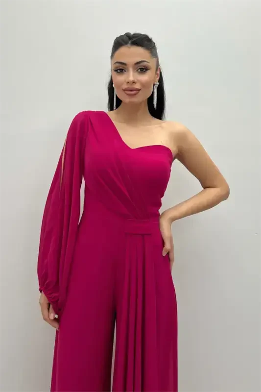 Шифоновый Комбинезон с Одним Рукавом - ФУКСИЯ - 3