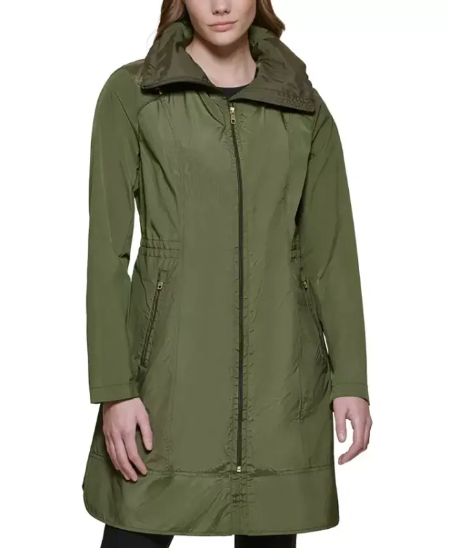 Signature Women's 36” Travel Packable Rain Jacket - Olive - COLE HAAN