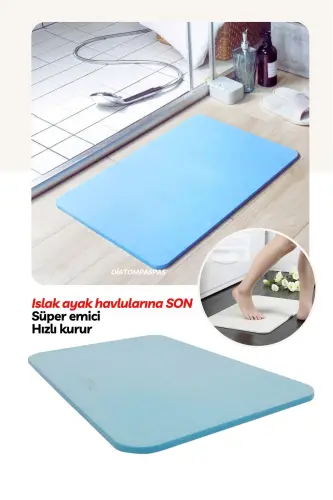 Sihirli Su Emici Gri Renk Banyo Paspası-Mavi 