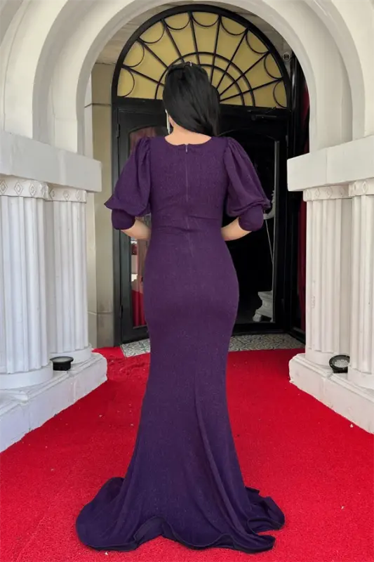 Сияющее платье макси с оборками и деталями в виде рыбьего хвоста - БАКЛАЖАНОВЫЙ - 5