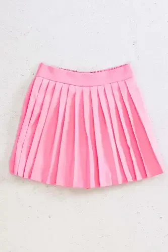 Sık Pileli Mini Etek - Pembe-PEMBE - 3