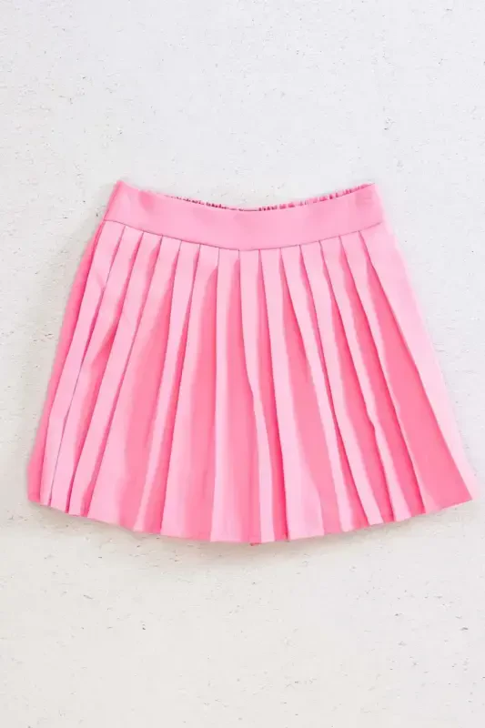 Sık Pileli Mini Etek - Pembe-PEMBE - 3