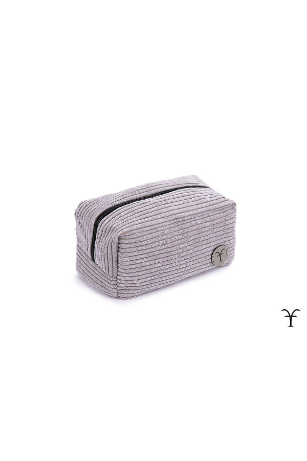 Şık ve Kullanışlı Kalın Fitilli Kadife Körüklü Makyaj Çantası, Çok Amaçlı Çanta, El Çantası-Gri - 5