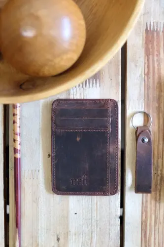 Şikago Çift taraflı 8+1 Gerçek Deri Pratik Kartlık (Anahtarlık Hediyeli)-Koyu Kahverengi 