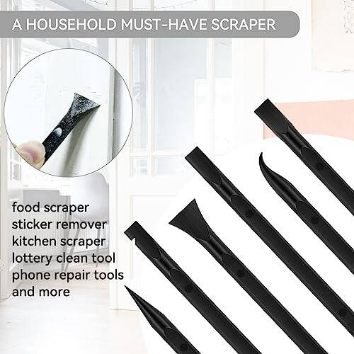 9 Pieces Plastic Scraper Tool for Tight Spaces, Non-Scratch Kitchen Scraper Cleaning Pen, Perfect for Remove Stickers, Labels, Oil Stains, Food, Dirt (Black) - 5