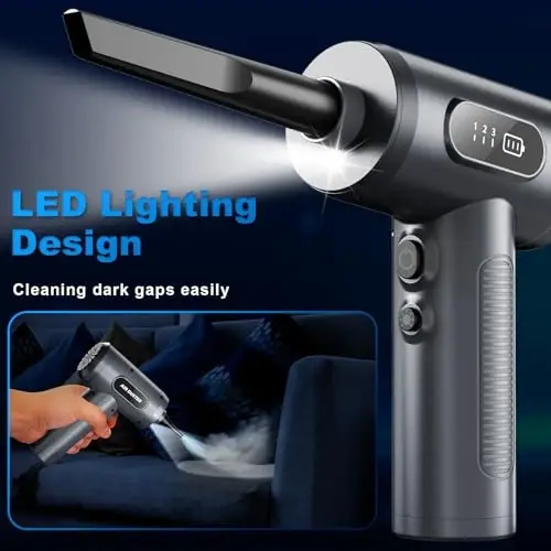 Compressed Air Duster-3 Gear Adjustable 100000RPM Electric Air Duster with LED Light, Rechargeable Cordless Air Blower for Keyboard Electric Devices Cleaning. Replaces Compressed Air Cans (Grey) - 3