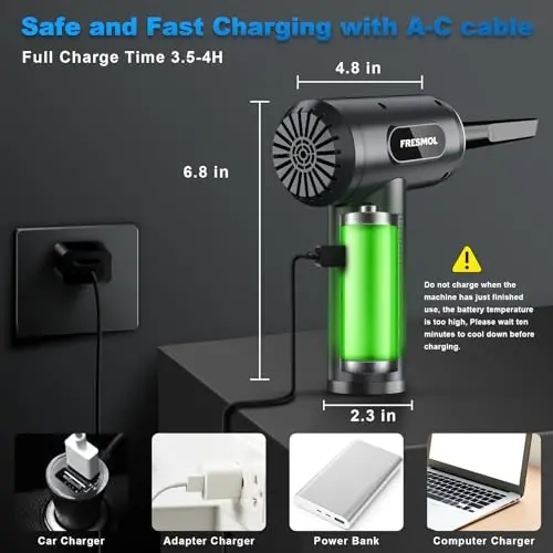 Compressed Air Duster-3 Gear Adjustable 100000RPM Electric Air Duster with LED Light, Rechargeable Cordless Air Blower for Keyboard Electric Devices Cleaning. Replaces Compressed Air Cans (Grey) - 5