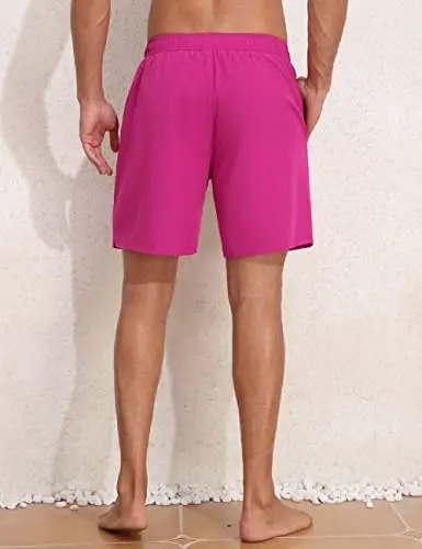 Nonwe Mens Swim Trunks with Compression Liner Quick Dry Hawaiian Bathing Suits 2 in 1 Board Shorts with Pockets - 3