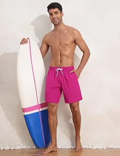 Nonwe Mens Swim Trunks with Compression Liner Quick Dry Hawaiian Bathing Suits 2 in 1 Board Shorts with Pockets - 4