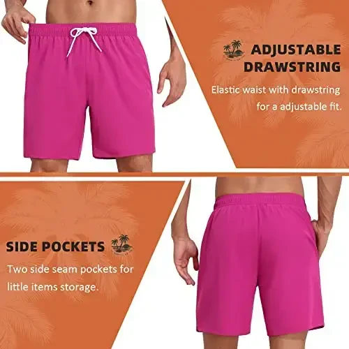 Nonwe Mens Swim Trunks with Compression Liner Quick Dry Hawaiian Bathing Suits 2 in 1 Board Shorts with Pockets - 5