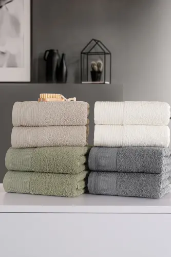 Sıla 8'li Kutulu 50x90cm Pamuk Havlu Seti | Havlu | Havlu & Havlu Seti | Çeyiz | El&Yüz Havlusu-Yeşil bej antrasit krem - 1