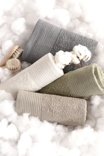 Sıla 8'li Kutulu 50x90cm Pamuk Havlu Seti | Havlu | Havlu & Havlu Seti | Çeyiz | El&Yüz Havlusu-Yeşil bej antrasit krem - 3