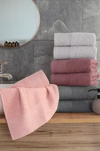 Sıla 8'li Kutulu 50x90cm Pamuk Havlu Seti | Havlu | Havlu & Havlu Seti | Çeyiz | El&Yüz Havlusu-Mürdüm ant gri pembe - GÜVENAL (1)