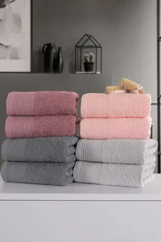 Sıla 8'li Qutili 50x90sm Paxta Sochiqlar To'plami | Sochiq | Sochiq & Sochiqlar To'plami | Sep | Qo'l&Yuz Sochiği-Mürdüm ant kulrang pushti - 5