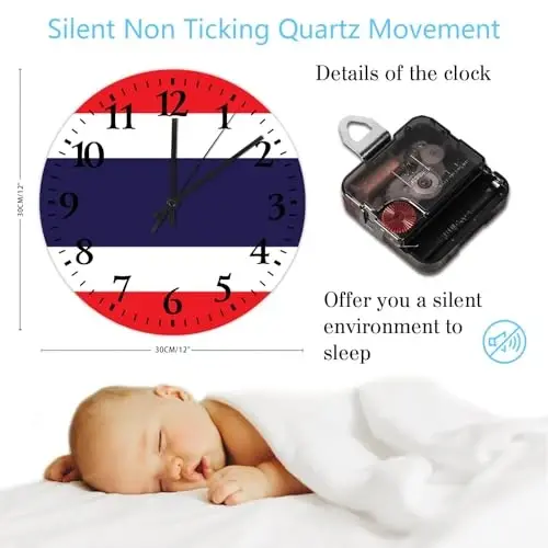 Silent Wall Clock Battery Operated Non Ticking Thailand Flag Frameless Wall Clocks Tactical Nation Patriotic Home Decor for Workshop Kids Room above Fireplace 12 Inch - 3