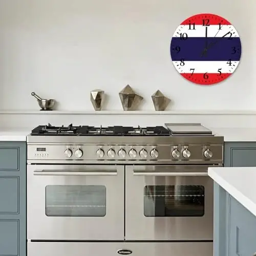 Silent Wall Clock Battery Operated Non Ticking Thailand Flag Frameless Wall Clocks Tactical Nation Patriotic Home Decor for Workshop Kids Room above Fireplace 12 Inch - 6