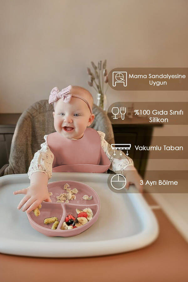 Silicone Baby Feeding Set - 2-Piece Vacuum Plate, Silicone Spoon with Teether - Pink - 4