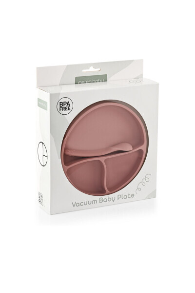 Silicone Baby Feeding Set - 2-Piece Vacuum Plate, Silicone Spoon with Teether - Pink - 6