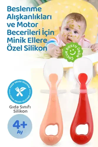 Silicone Baby Feeding Spoon Set (RED-PINK) - 1