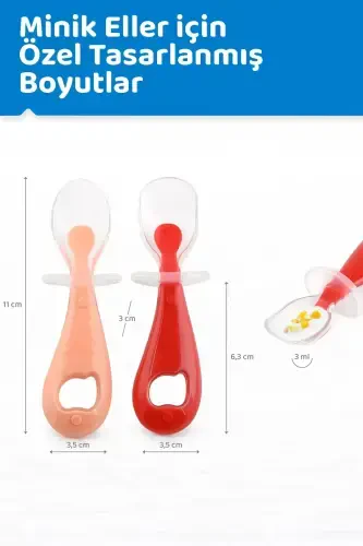 Silicone Baby Feeding Spoon Set (RED-PINK) - 3
