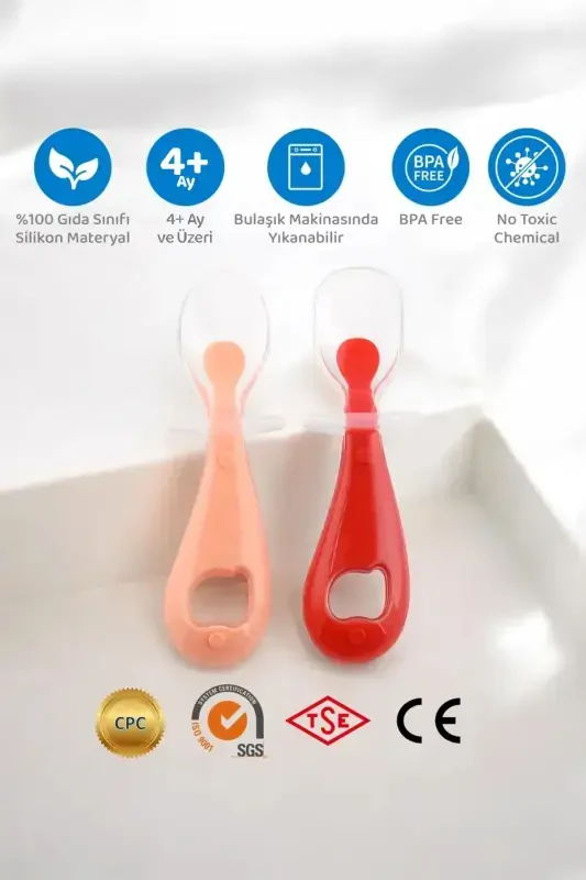 Silicone Baby Feeding Spoon Set (RED-PINK) - 6