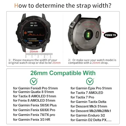 Silicone Band for Garmin Enduro 3 2/Fenix 8/tactix 8 AMOLED 51mm/Fenix 7X/6X, 26mm Quickfit Sprot Watch Strap Replacement for Fenix 7X pro sapphire solar/6X pro/5X/5X plus/epix Pro/Descent Mk2i - 6