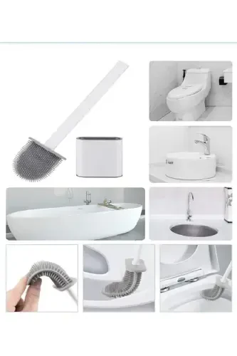 Silicone Bathroom Toilet Brush and Holder Set-Green - 6