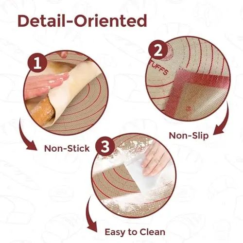 Silicone Bread Sling and Pastry Mat, 3 PCS Non-Stick & Easy Clean Reusable Silicone Bread Baking Mat with Long Handles, Easy to Transfer Sourdough Bread (Pastry Mat＆Oval and Round Bread Sling, Red) - 3