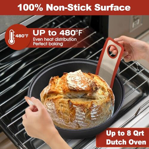 Silicone Bread Sling Dutch Oven - Best Japan Silicone. Non-Stick & Easy Clean Reusable Silicone Bread Baking Mat. With Extra Long Handles Bread Baking Sheet Liner, 2 Brown Set for Transferable Dough - 6