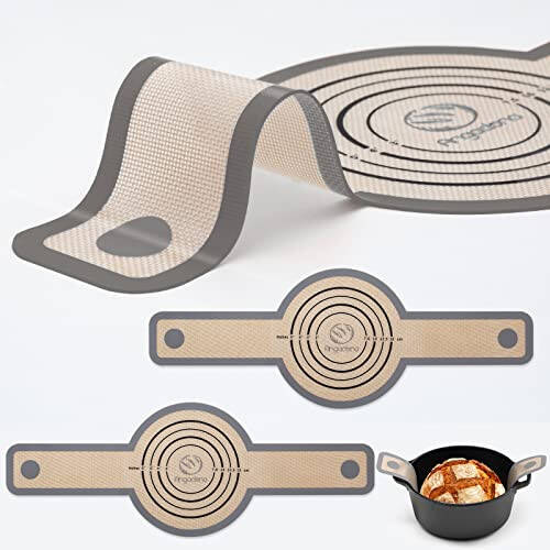 Silicone Bread Sling Dutch Oven - Best Japan Silicone. Non-Stick & Easy Clean Reusable Silicone Bread Baking Mat. With Extra Long Handles Bread Baking Sheet Liner, 2 Grey Set for Transferable Dough - 1
