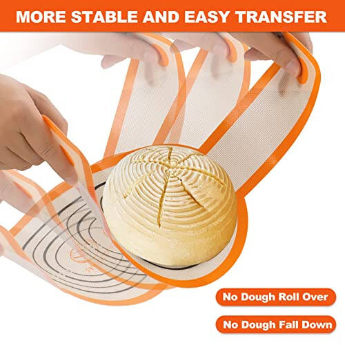 Silicone Bread Sling Dutch Oven - Best Japan Silicone. Non-Stick & Easy Clean Reusable Silicone Bread Baking Mat. With Extra Long Handles Bread Baking Sheet Liner, 2 Orange Set for Transferable Dough - 7