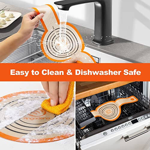 Silicone Bread Sling Dutch Oven - Best Japan Silicone. Non-Stick & Easy Clean Reusable Silicone Bread Baking Mat. With Extra Long Handles Bread Baking Sheet Liner, 2 Orange Set for Transferable Dough - 9