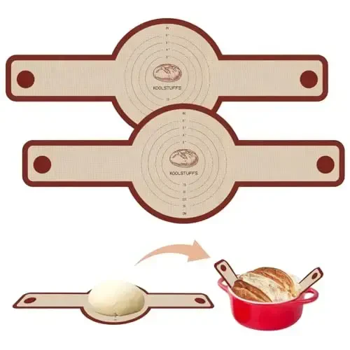 Silicone Bread Sling for Dutch Oven, 2 PCS Non-Stick & Easy Clean Reusable Silicone Baking Mat with Long Handles, Easy to Transfer Sourdough Bread - 1