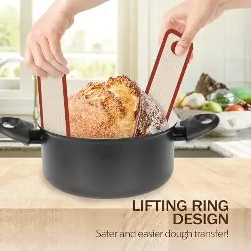 Silicone Bread Sling for Dutch Oven, 2 PCS Non-Stick & Easy Clean Reusable Silicone Baking Mat with Long Handles, Easy to Transfer Sourdough Bread - 6