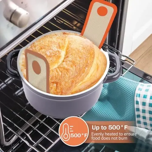 Silicone Bread Sling for Dutch Oven, 2 PCS Non-Stick & Easy Clean Reusable Silicone Bread Baking Mat with Long Handles, Easy to Transfer Sourdough Bread (2Pack Round, Orange) - 5
