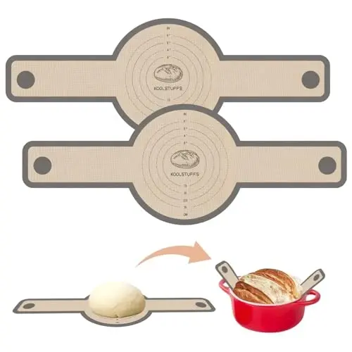 Silicone Bread Sling for Dutch Oven, 2 PCS Non-Stick & Easy Clean Reusable Silicone Bread Baking Mat with Long Handles, Easy to Transfer Sourdough Bread - 5
