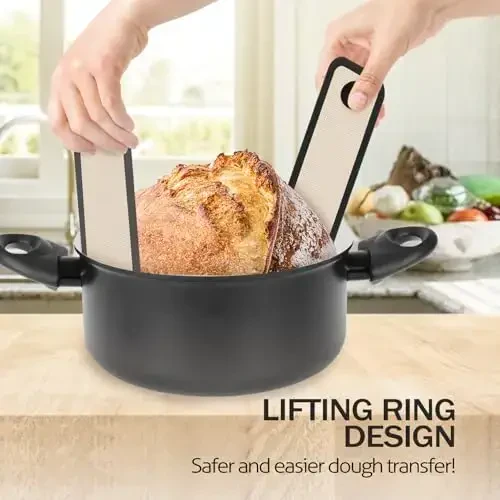 Silicone Bread Sling for Dutch Oven, 2 PCS Non-Stick & Easy Clean Reusable Silicone Bread Baking Mat with Long Handles, Easy to Transfer Sourdough Bread (Oval and Round, Black) - 6