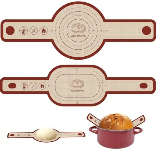 Silicone Bread Sling for Dutch Oven, 2 PCS Non-Stick & Easy Clean Reusable Silicone Bread Baking Mat with Long Handles, Easy to Transfer Sourdough Bread (Oval and Round, Red) - 1