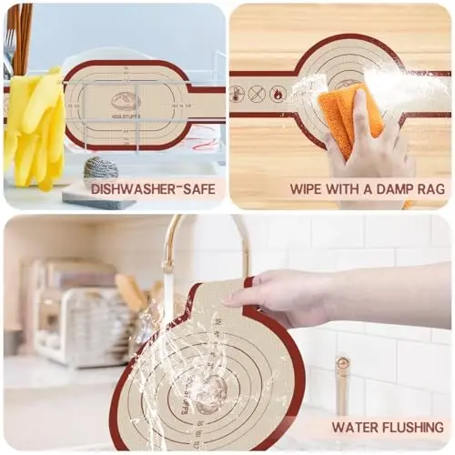 Silicone Bread Sling for Dutch Oven, 2 PCS Non-Stick & Easy Clean Reusable Silicone Bread Baking Mat with Long Handles, Easy to Transfer Sourdough Bread (Oval and Round, Red) - 3