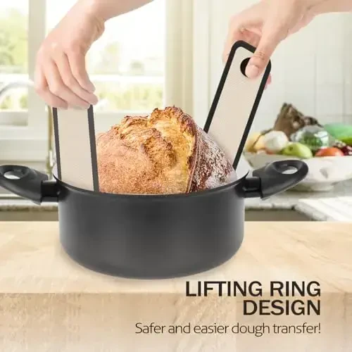 Silicone Bread Sling for Dutch Oven, 2 PCS Non-Stick & Easy to Clean Reusable Silicone Bread Baking Mat with Long Handles, Easy Transfer Sourdough - 6
